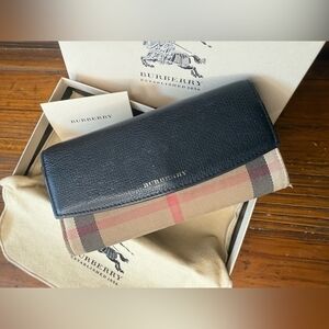 Burberry Haymarket Check Continental Leather Trim Wallet